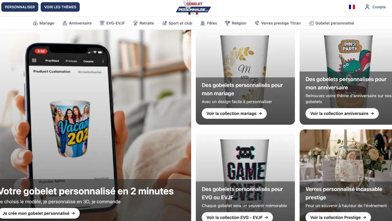 Screenshot of the Gobelet Personnalisé website