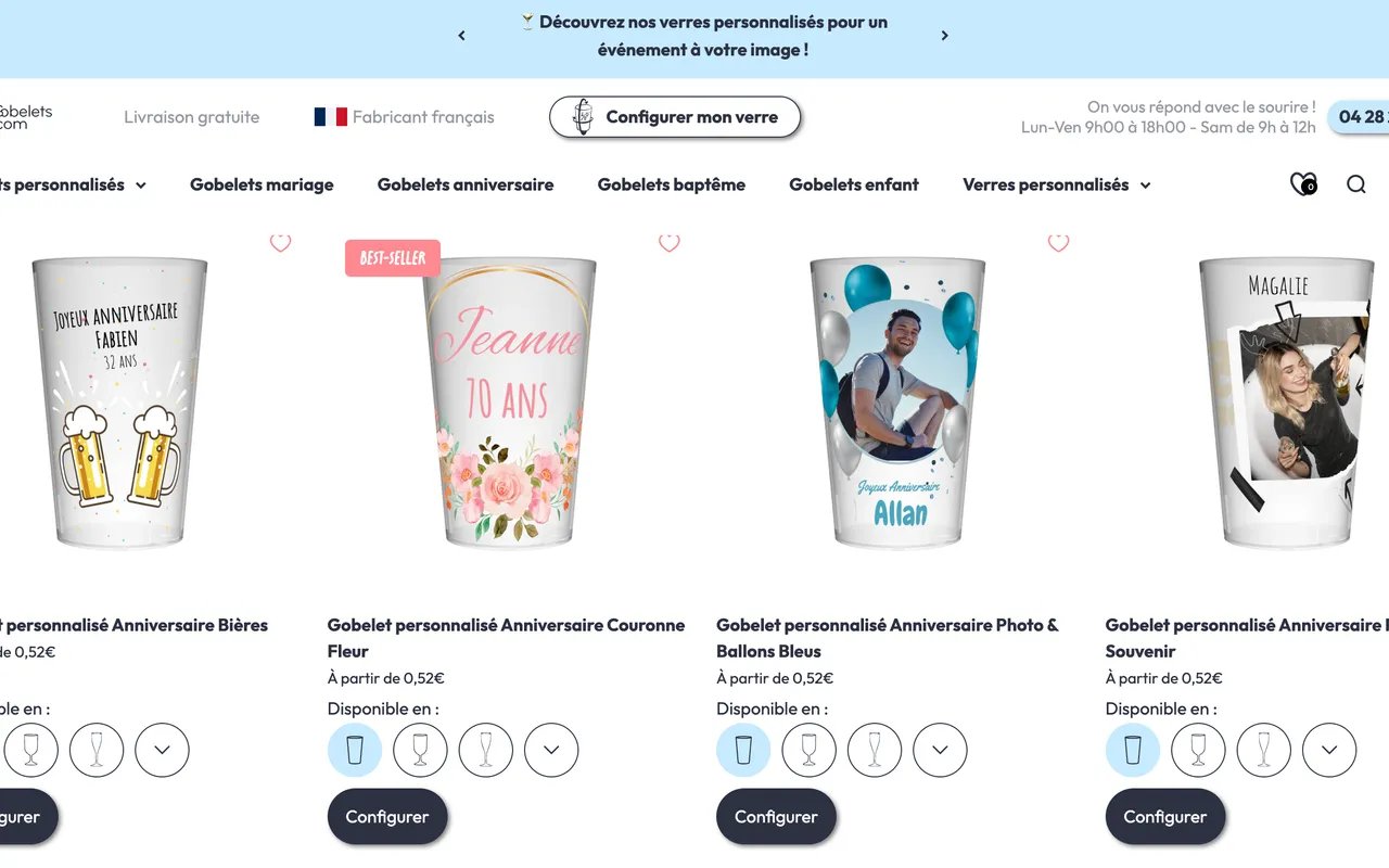Screenshot of the Gobelets.com website